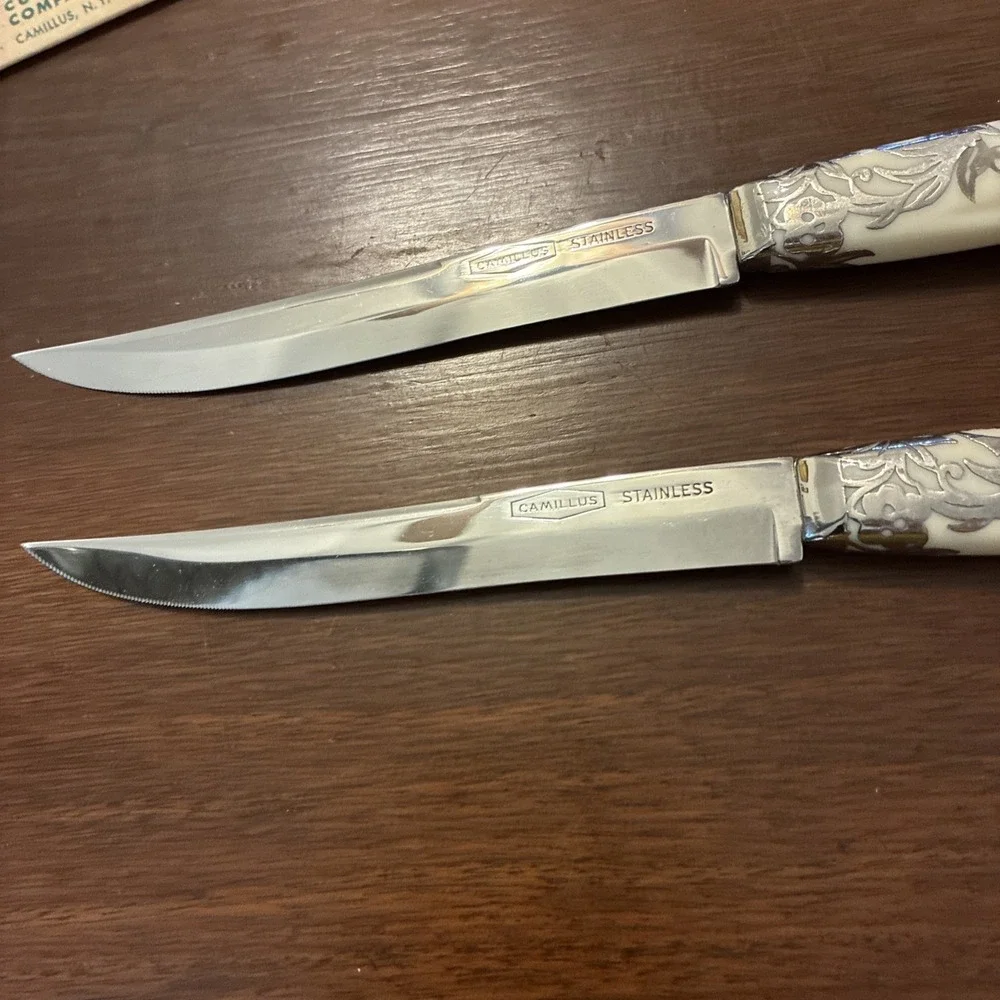 VTG Camillus Cutlery 50's Decorative Handles Steak Knife Set of 3 In Sheath